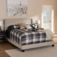 Baxton Studio CF8031B-Grey-King Lisette Modern and Contemporary Grey Fabric Upholstered King Size Bed